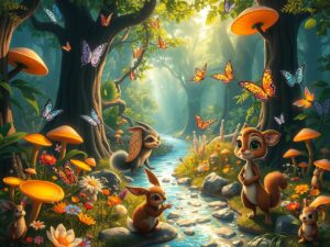 Colorful Animated Forest Adventure – free AI stock image
