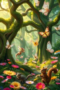 Colorful Animated Forest Creatures – free AI stock image