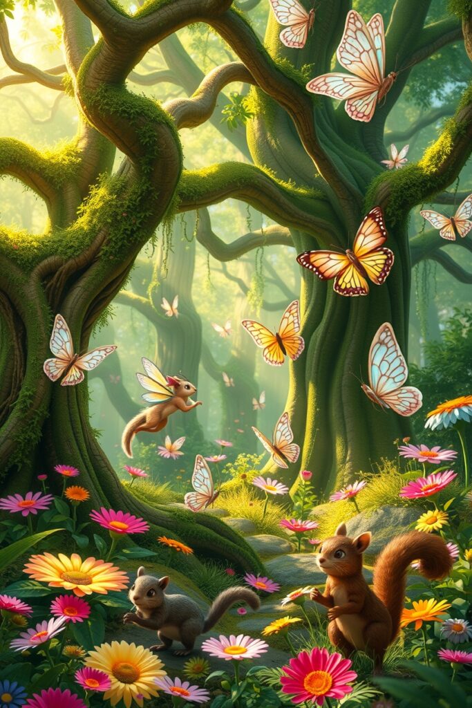 Colorful Animated Forest Creatures – free AI stock image