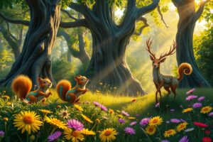 Colorful Animated Forest Creatures – free AI stock image