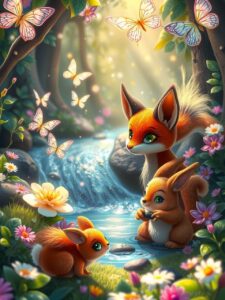 Colorful Animated Forest Creatures – free AI stock image