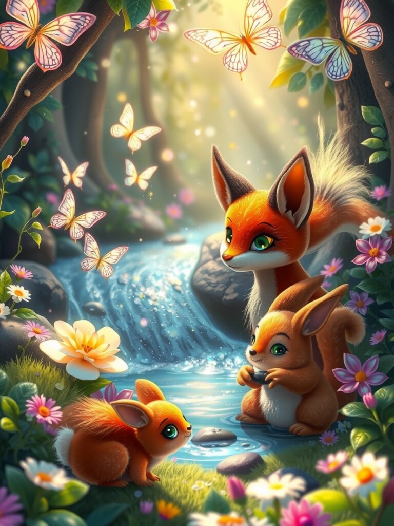 Colorful Animated Forest Creatures – free AI stock image