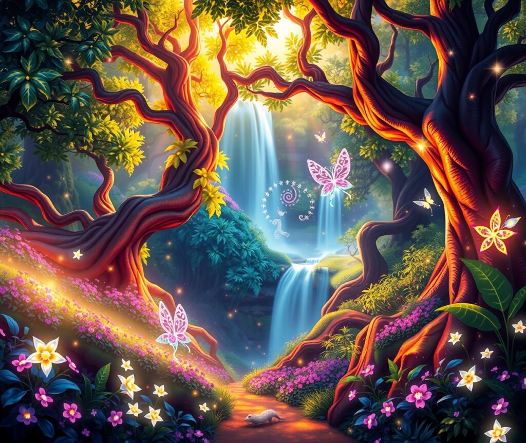 Colorful Animated Forest Scene – free AI stock image