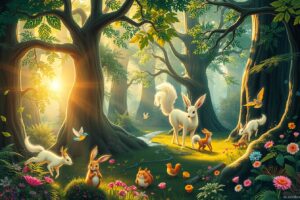 Colorful Animated Forest Scene with Animals – free AI stock image