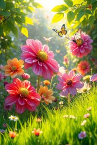 Colorful Animated Garden of Flowers – free AI stock image