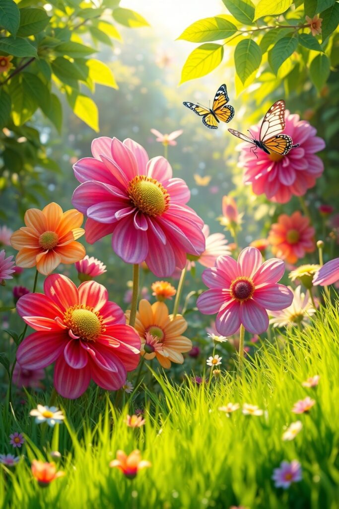 Colorful Animated Garden of Flowers – free AI stock image