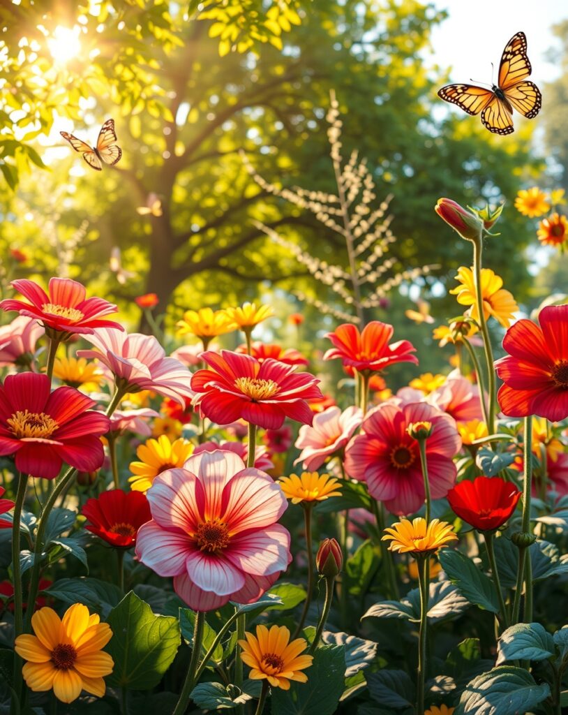 Colorful Animated Garden with Dancing Flowers – free AI stock image