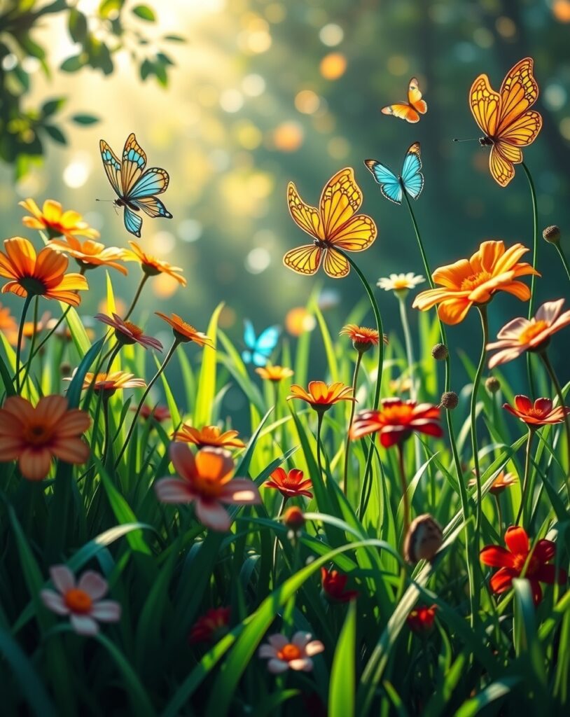 Colorful Animated Garden with Dancing Flowers – free AI stock image
