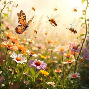 Colorful Animated Insects in a Garden – free AI stock image