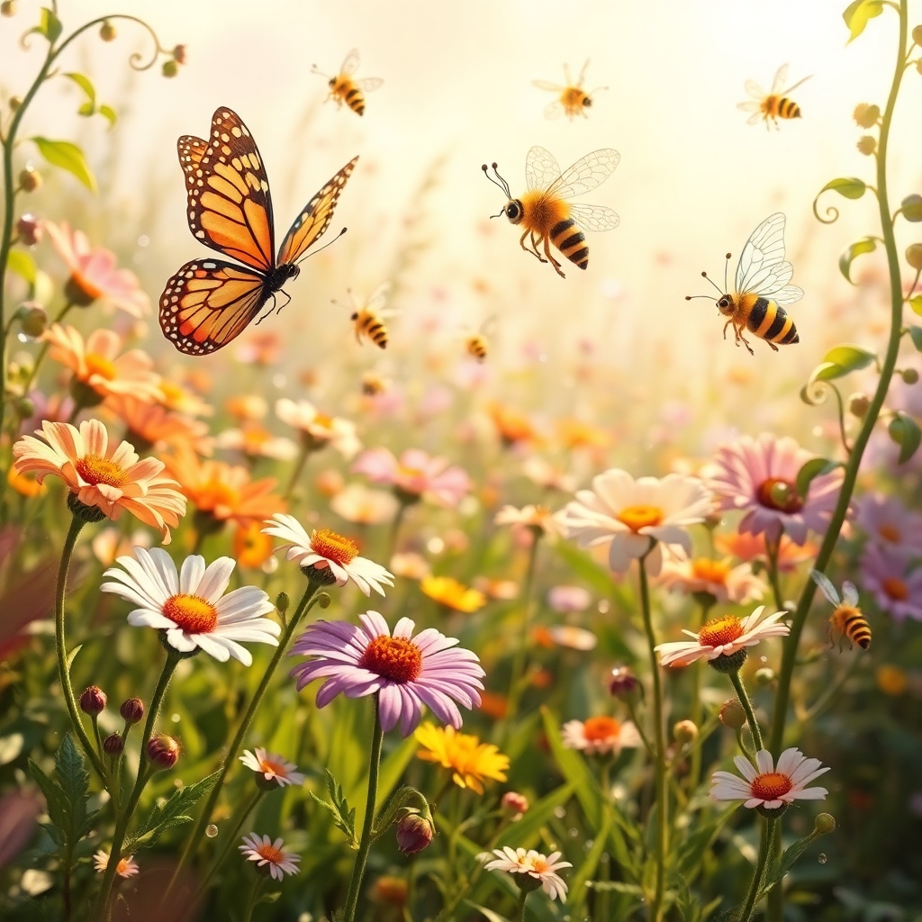 Colorful Animated Insects in a Garden – free AI stock image