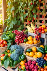 Colorful Array of Fresh Fruits and Vegetables – free AI stock image