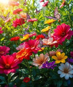 Colorful Blossoms in a Sunlit Garden – free AI stock image