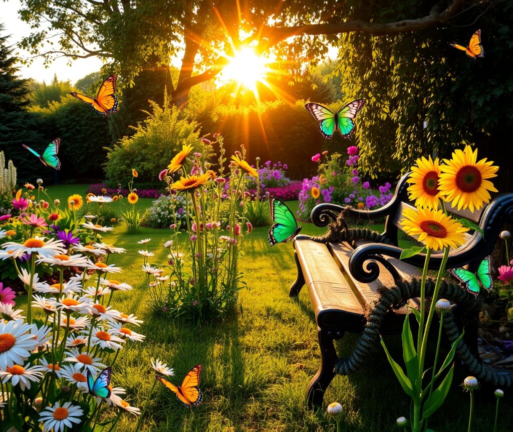 Colorful Blossoms in a Sunlit Garden – free AI stock image