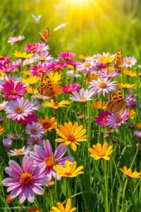 Colorful Blossoms in a Sunlit Meadow – free AI stock image