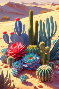 Colorful Cacti Feast in the Desert – free AI stock image
