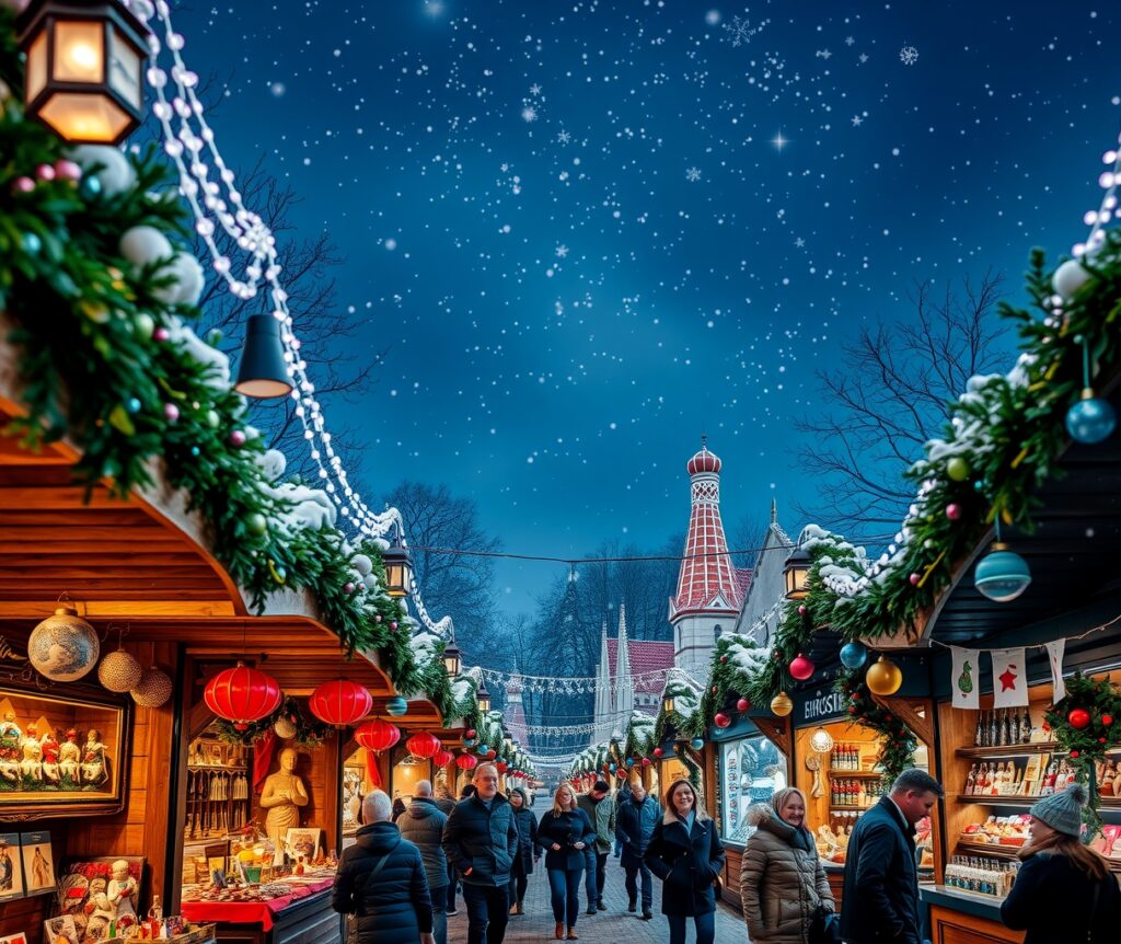 Colorful Christmas Market Under Starry Sky – free AI stock image