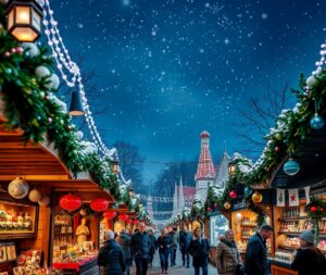 Colorful Christmas Market Under Starry Sky – free AI stock image