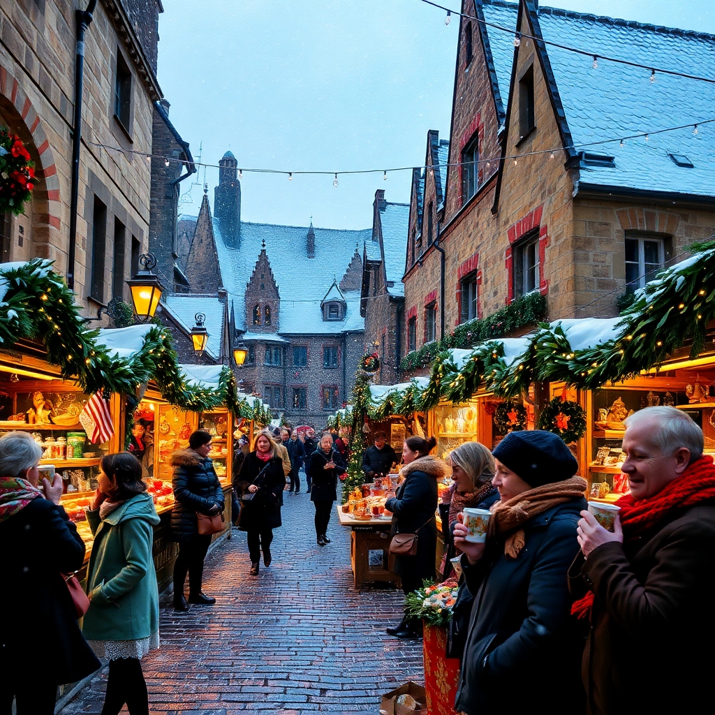 Colorful Christmas Market Under Twinkling Lights – free AI stock image