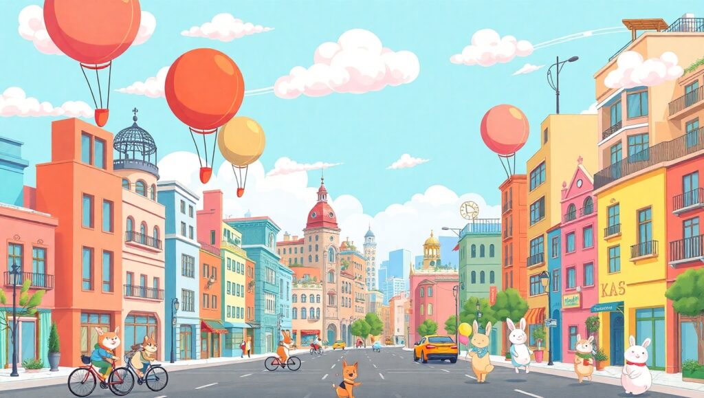 Colorful Cityscape in Flat Design – free AI stock image