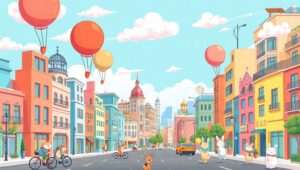 Colorful Cityscape in Flat Design – free AI stock image