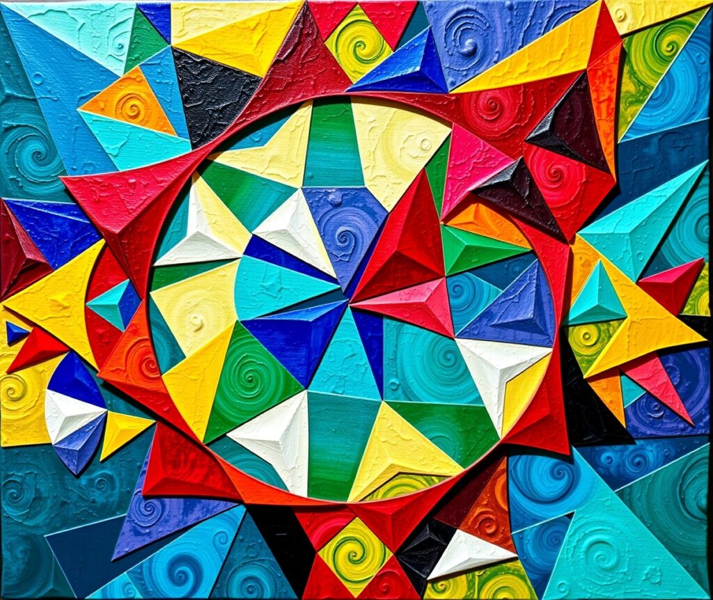 Colorful Dance of Geometric Shapes – free AI stock image