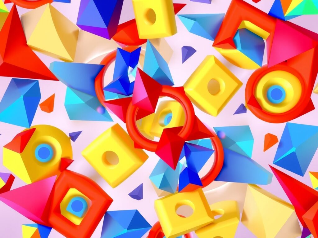 Colorful Dance of Geometric Shapes – free AI stock image