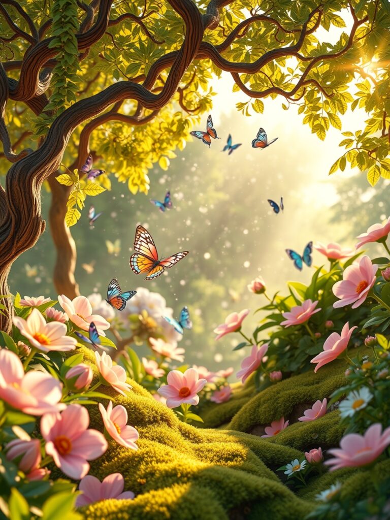 Colorful Fantasy Animated Garden Scene – free AI stock image