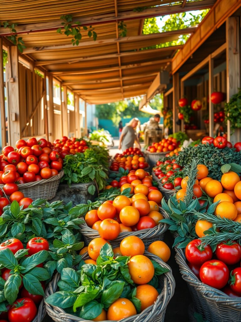 Colorful Farmers Market Display of Fresh Produce – free AI stock image
