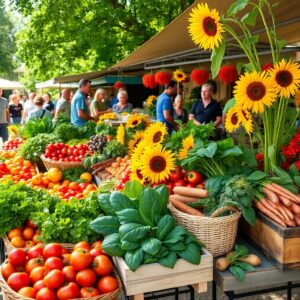 Colorful Farmers Market Filled with Fresh Produce – free AI stock image