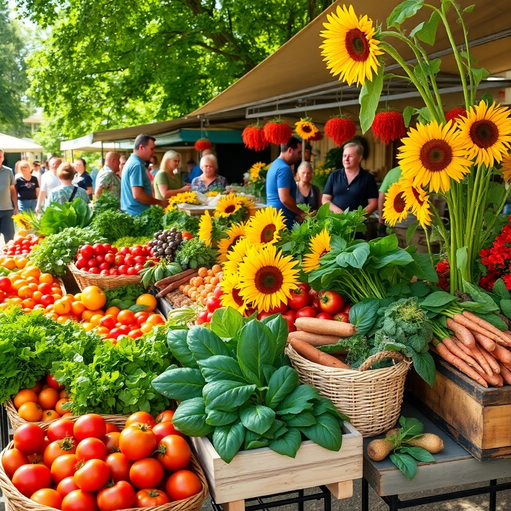 Colorful Farmers Market Filled with Fresh Produce – free AI stock image