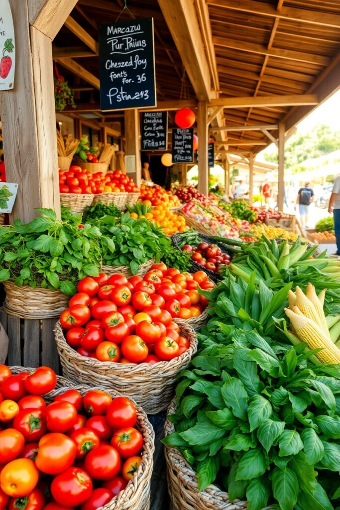 Colorful Farmer’s Market Fresh Produce Display – free AI stock image