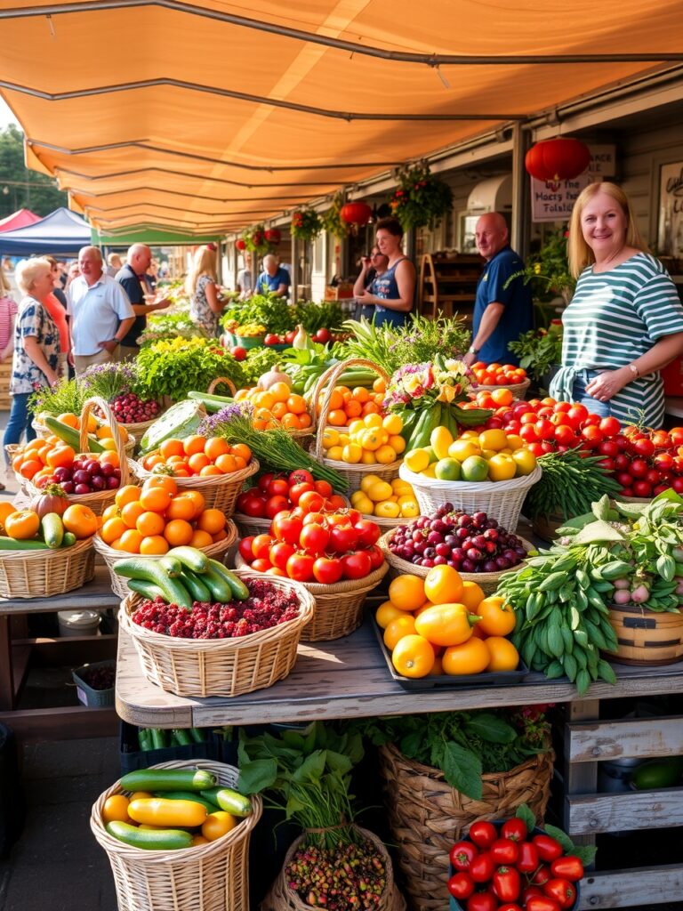 Colorful Farmers Market Fresh Produce Display – free AI stock image