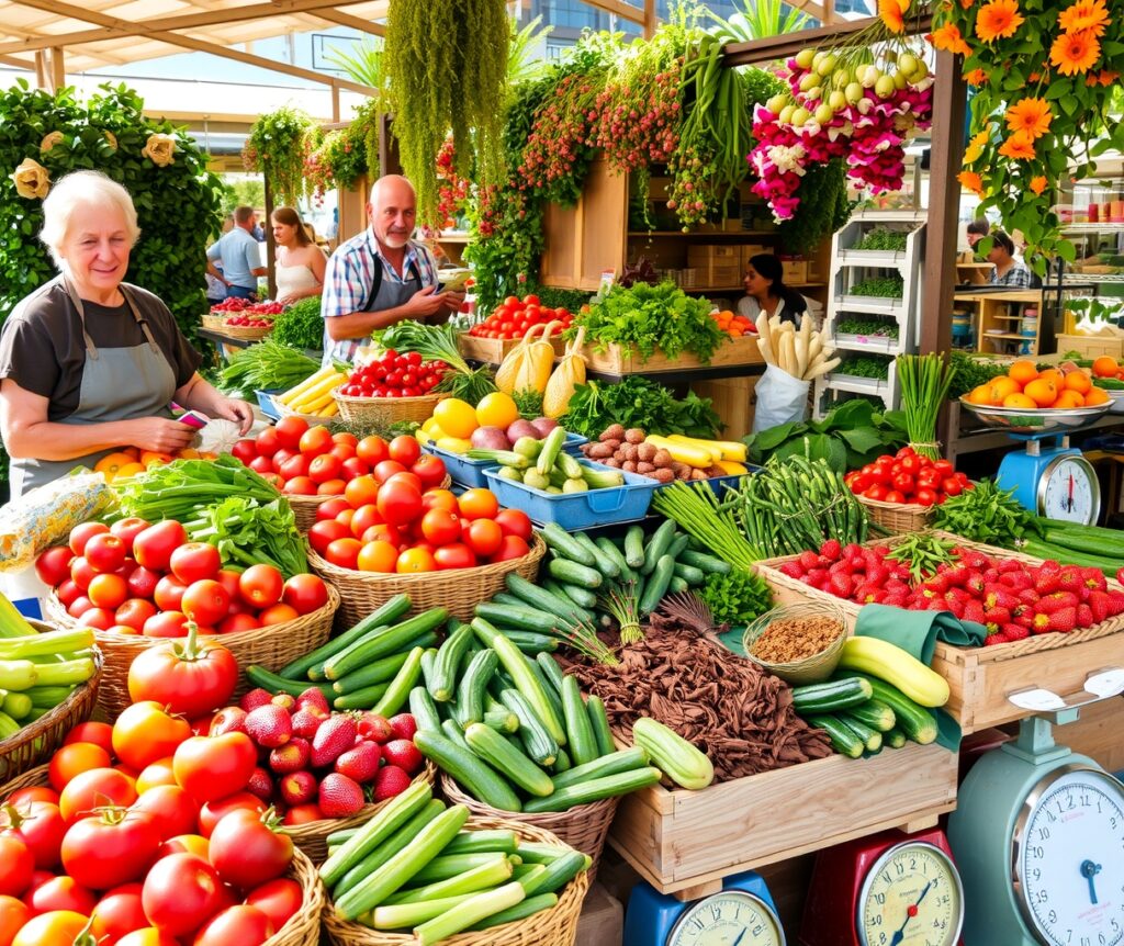Colorful Farmers Market Fresh Produce Display – free AI stock image