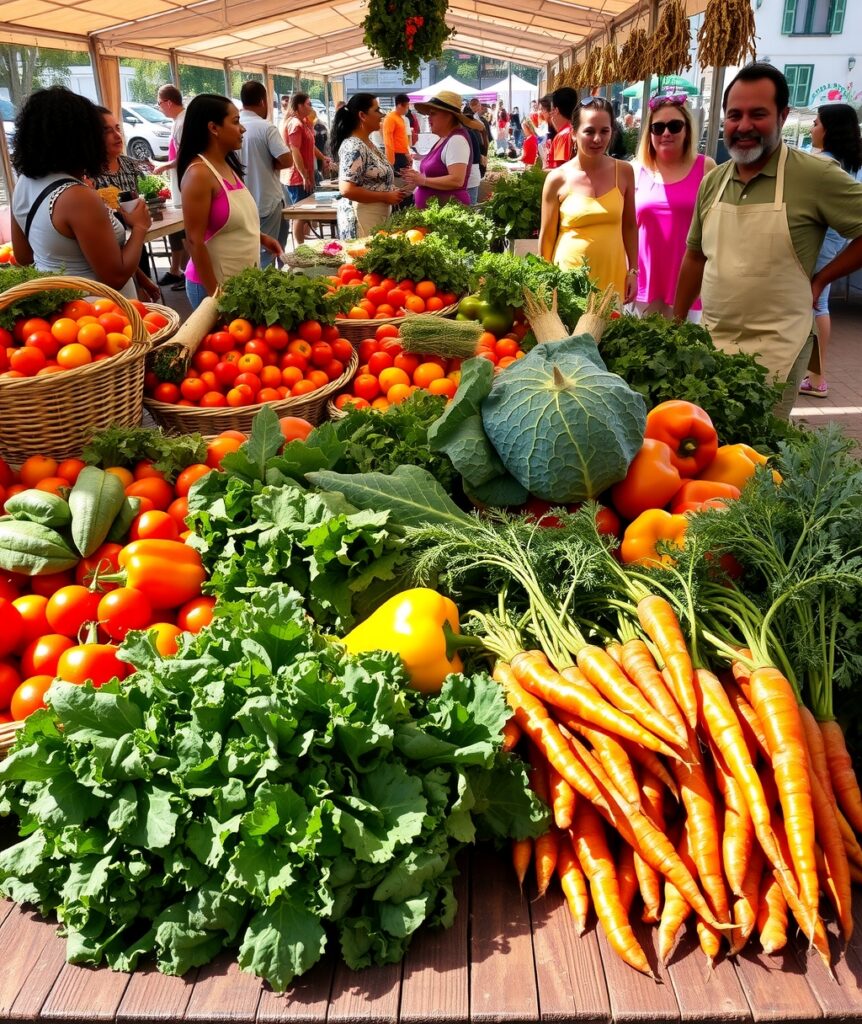Colorful Farmer’s Market Vegetable Display – free AI stock image
