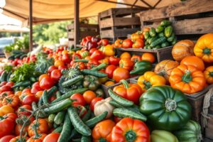 Colorful Farmers Market Vegetable Display – free AI stock image