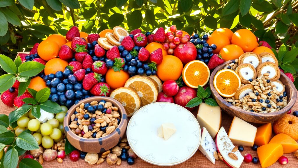 A Colorful Feast of Fresh Fruits and Gourmet Delights image – free AI stock image