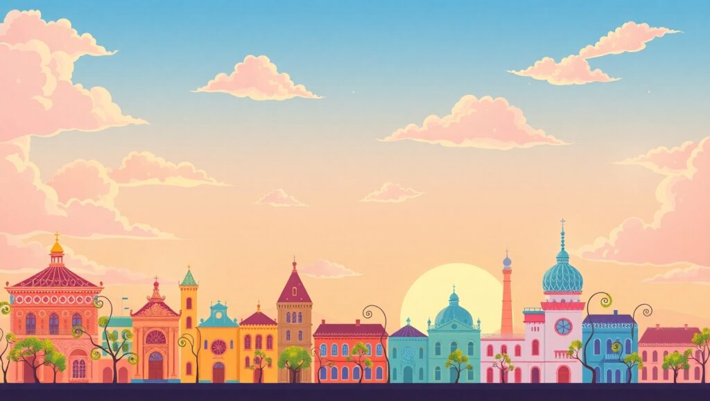 Colorful Flat Design City Skyline – free AI stock image