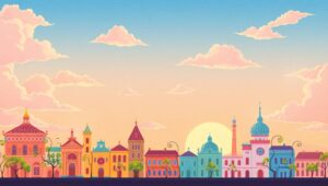 Colorful Flat Design City Skyline – free AI stock image