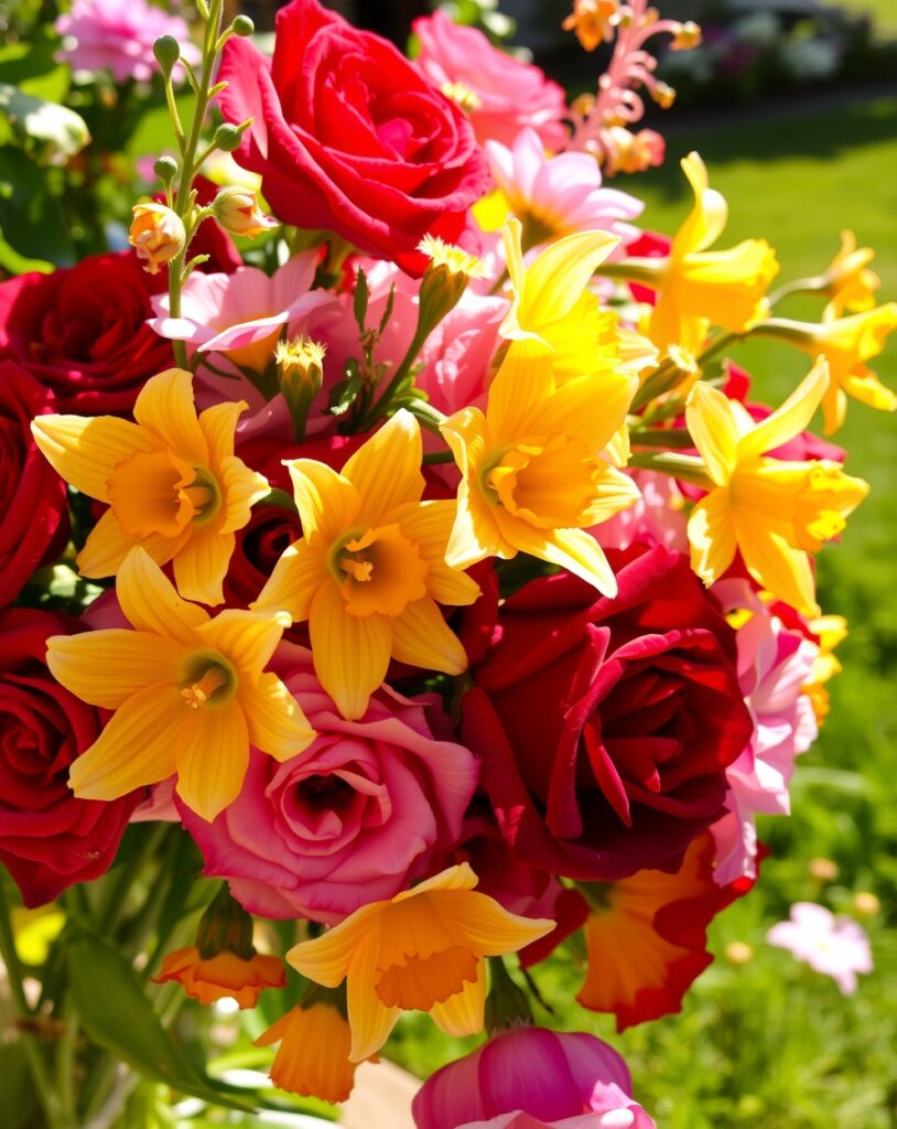 Colorful Floral Bouquet in Spring Sunshine – free AI stock image