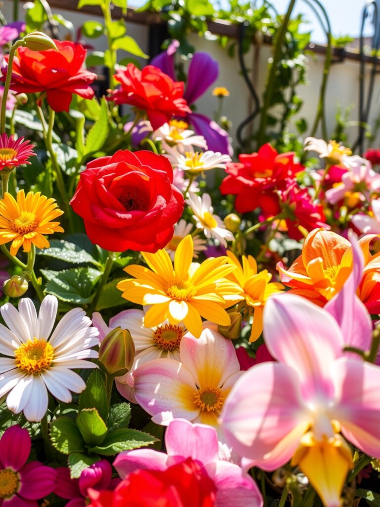 Colorful Floral Garden Under Bright Sunshine – free AI stock image