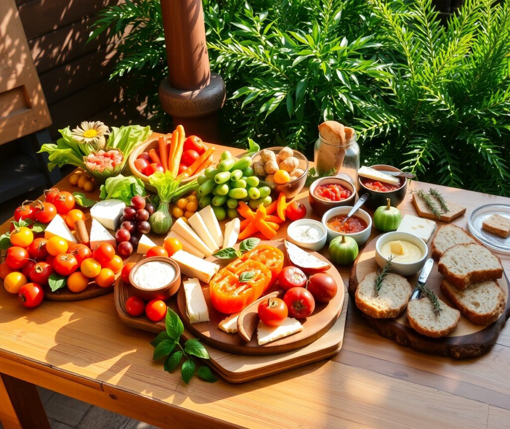 Colorful Food Spread on a Wooden Table – free AI stock image