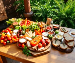 Colorful Food Spread on a Wooden Table – free AI stock image