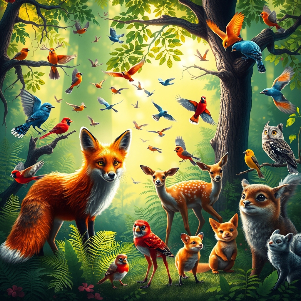 Colorful Forest Animals Gathering Together – free AI stock image