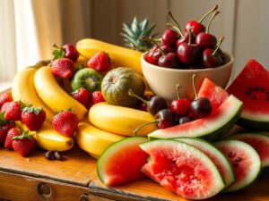 Colorful Fresh Fruits on a Wooden Table – free AI stock image