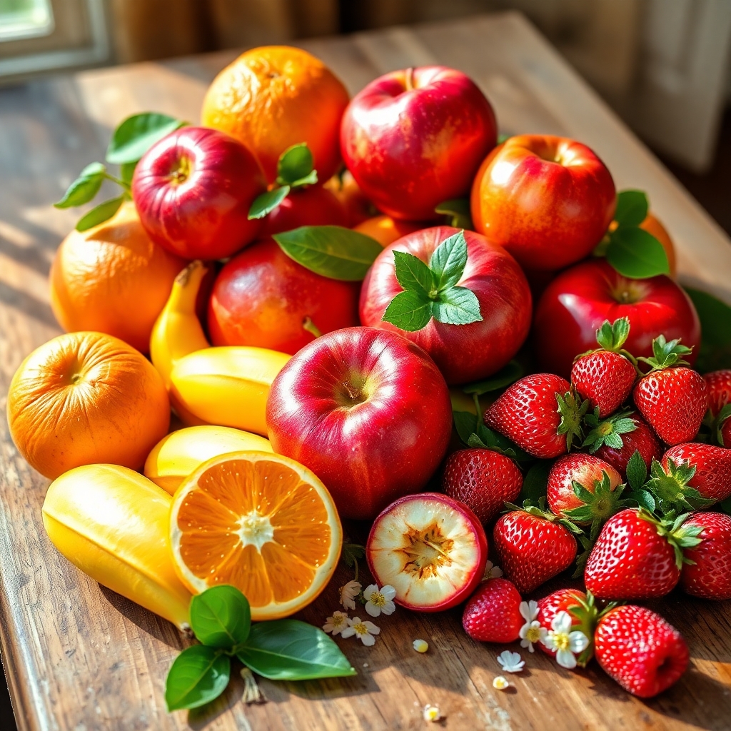 Colorful Fresh Fruits on a Wooden Table – free AI stock image
