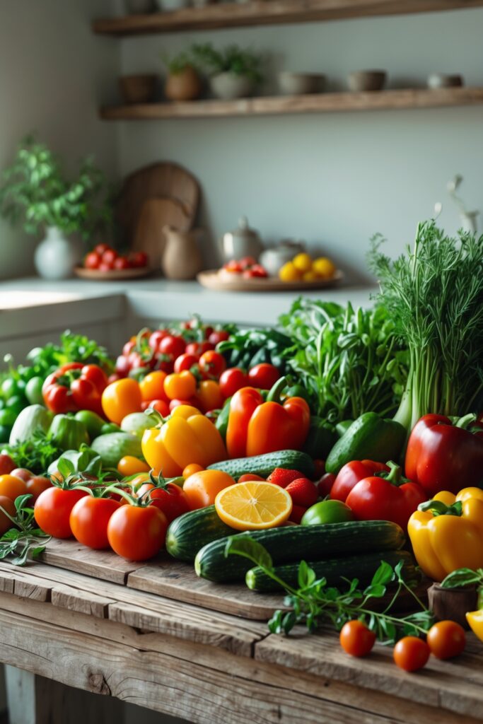 Colorful Fresh Produce on a Wooden Table – free AI stock image