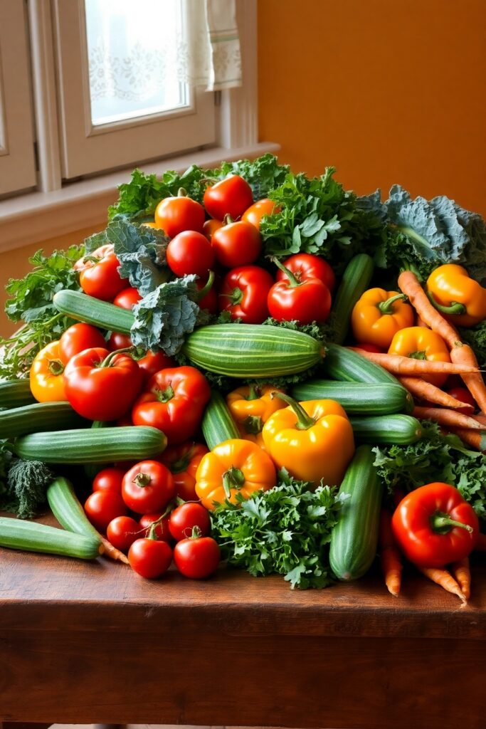 Colorful Fresh Vegetable Spread on Table – free AI stock image