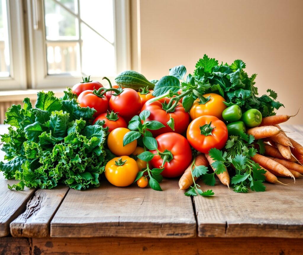 Colorful Fresh Vegetables on a Wooden Table – free AI stock image
