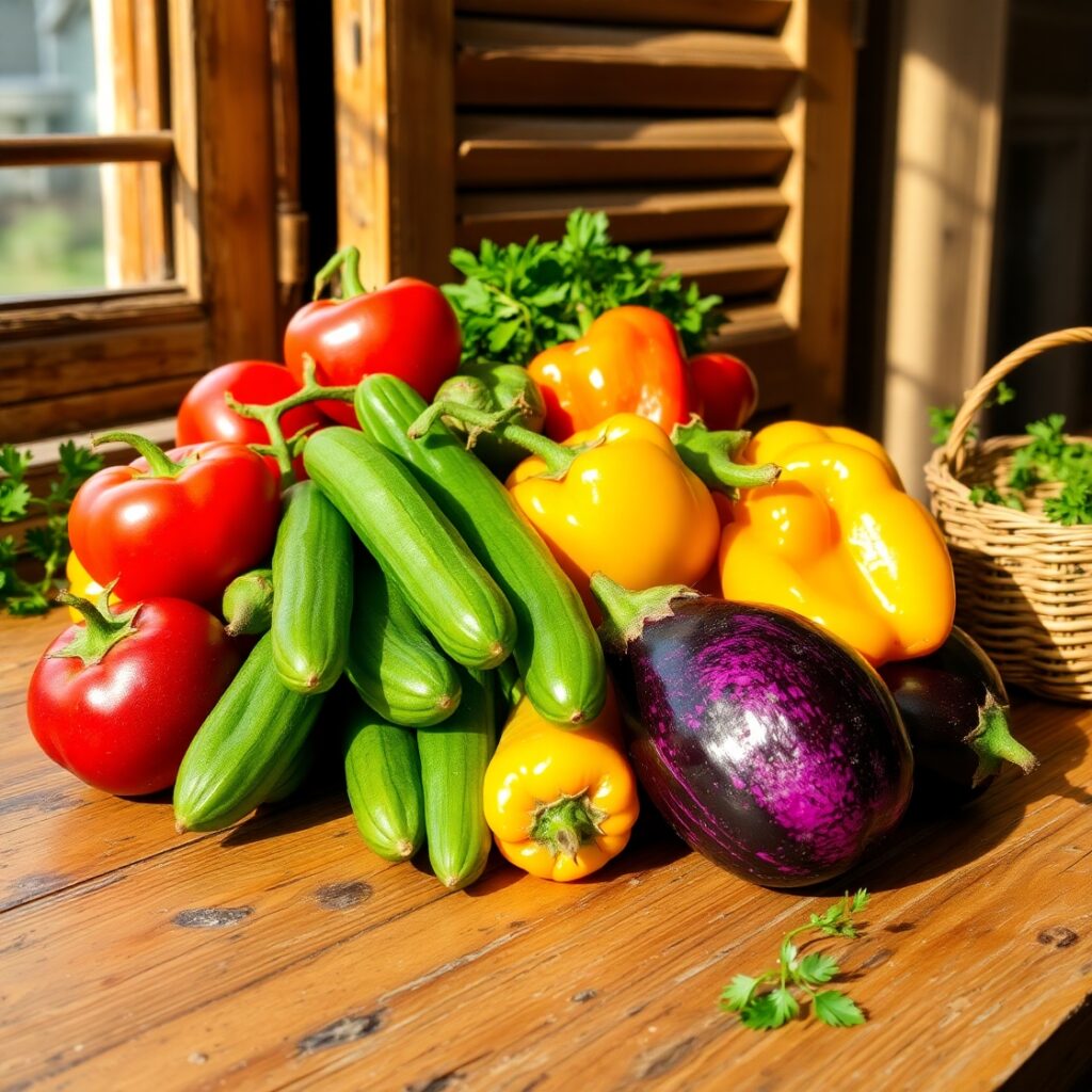 Colorful Fresh Veggies on a Wooden Table – free AI stock image