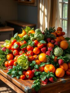 A Colorful Fruit and Vegetable Feast – free AI stock image